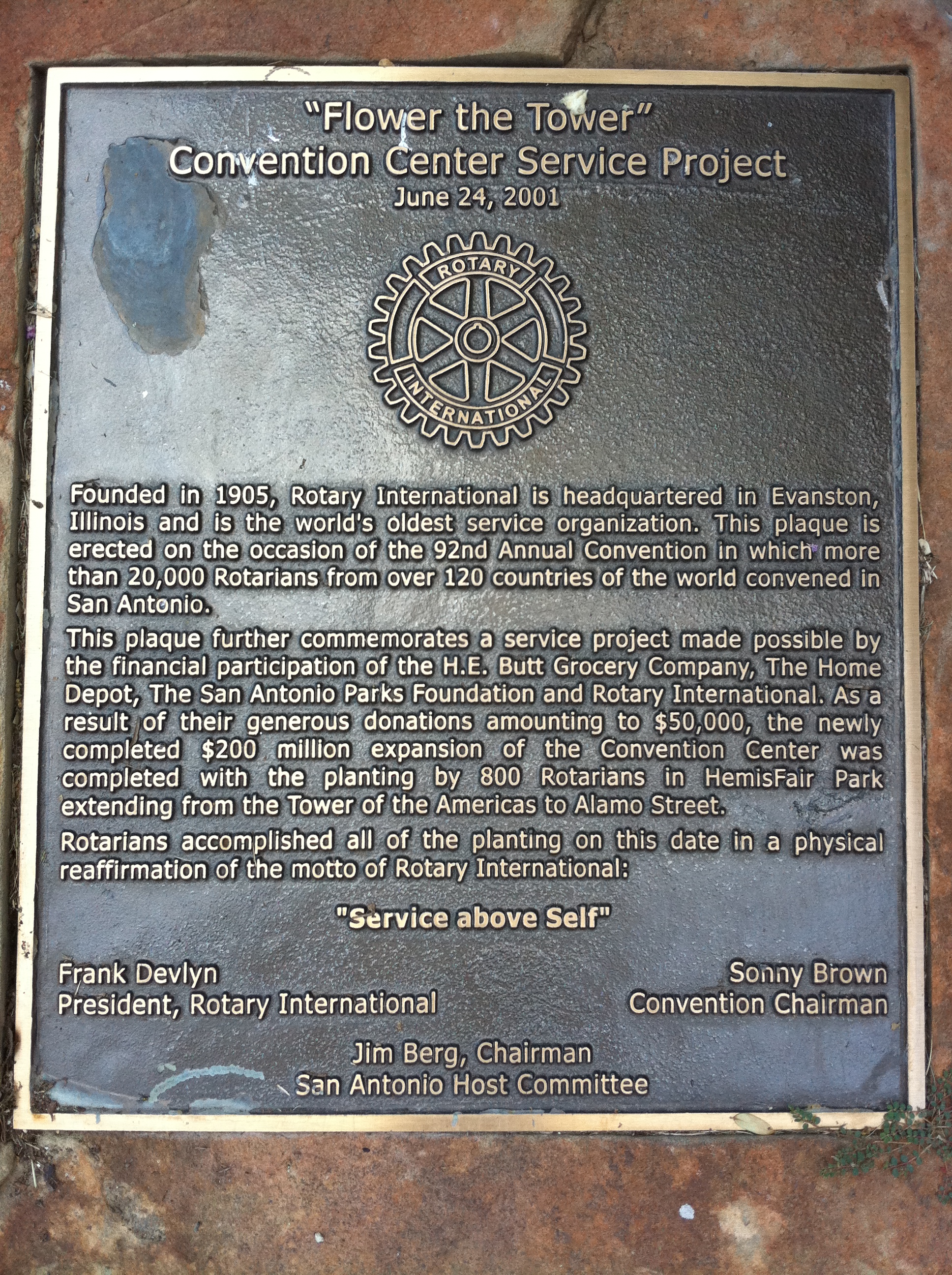 Commemorative Plaque was OK'd by the City of San Antonio - Flower the Tower